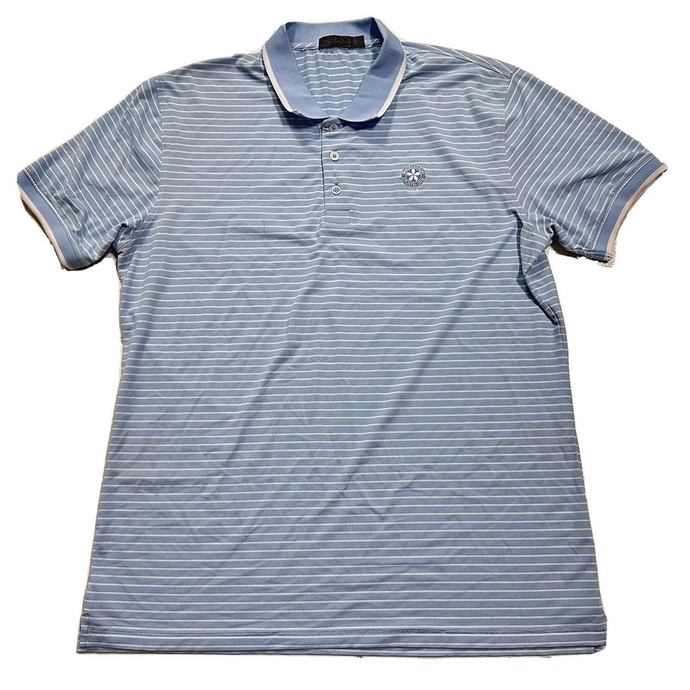 G/FORE Polo Mens' Large Blue Striped Stretch Shirt Country Club Golf Polo Shirt